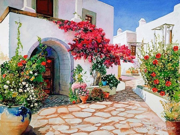 Pantelis Zografos水彩笔下的希腊爱琴海60274