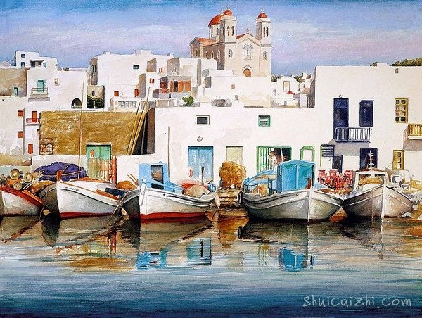 Pantelis Zografos水彩笔下的希腊爱琴海60488