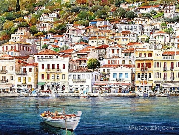 Pantelis Zografos水彩笔下的希腊爱琴海71895