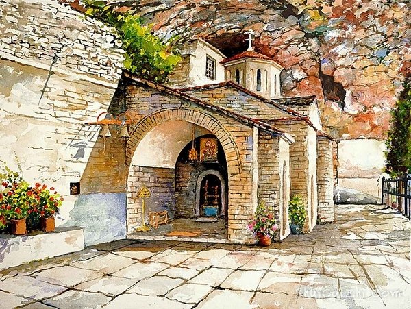 Pantelis Zografos水彩笔下的希腊爱琴海73382