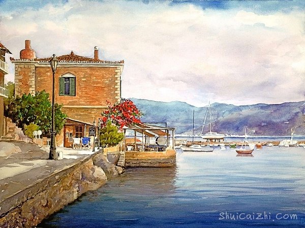 Pantelis Zografos水彩笔下的希腊爱琴海75005