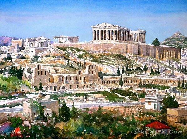 Pantelis Zografos水彩笔下的希腊爱琴海75787