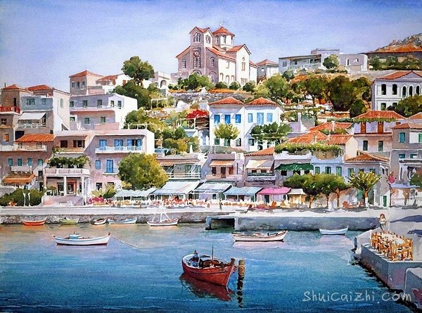 Pantelis Zografos水彩笔下的希腊爱琴海76235