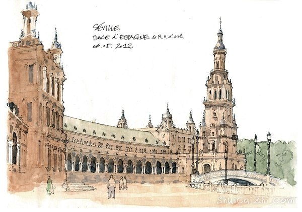 Gerard Michel淡彩建筑写生作品217649