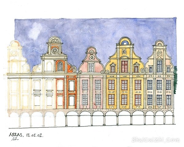 Gerard Michel淡彩建筑写生作品272263