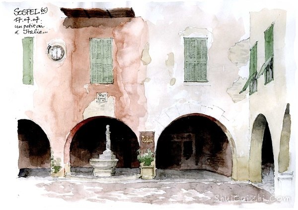 Gerard Michel淡彩建筑写生作品273058