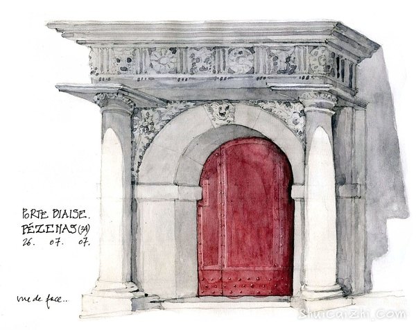 Gerard Michel淡彩建筑写生作品378069