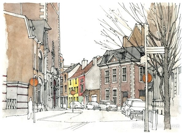 Gerard Michel淡彩建筑写生作品378532