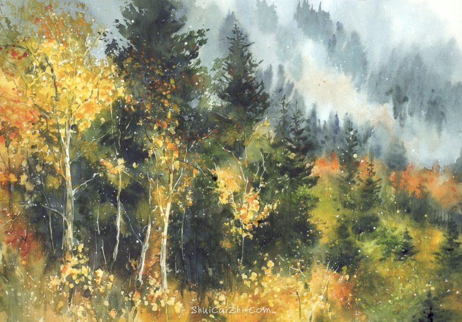 Malgorzata Szczecinska的自然风景花卉水彩画 2161706646