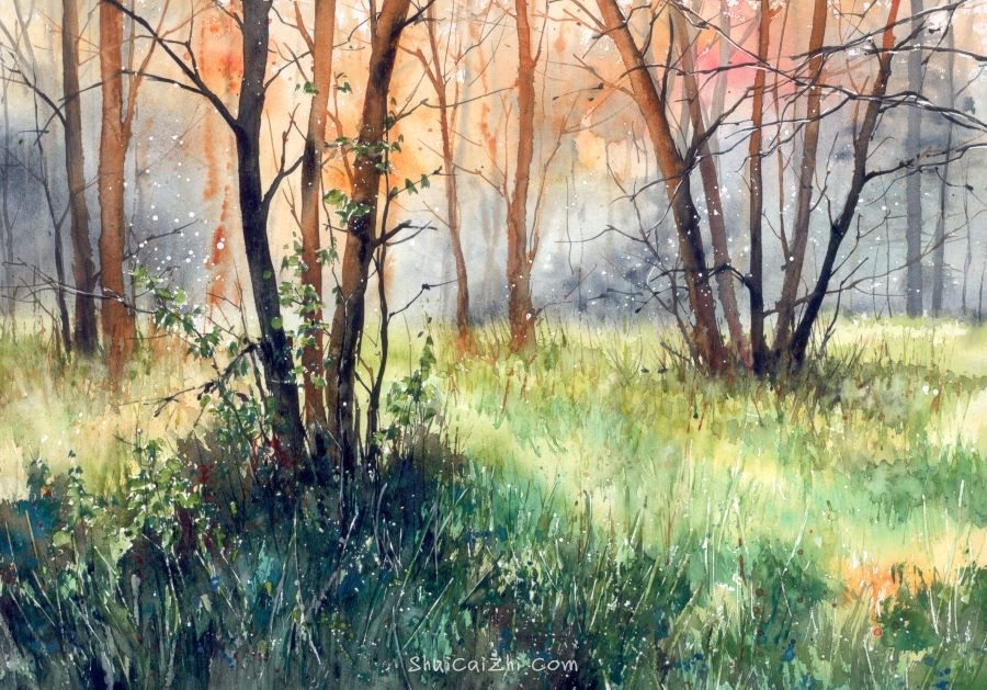 Malgorzata Szczecinska的自然风景花卉水彩画 2161707360