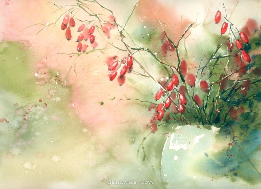Malgorzata Szczecinska的自然风景花卉水彩画 2161710703