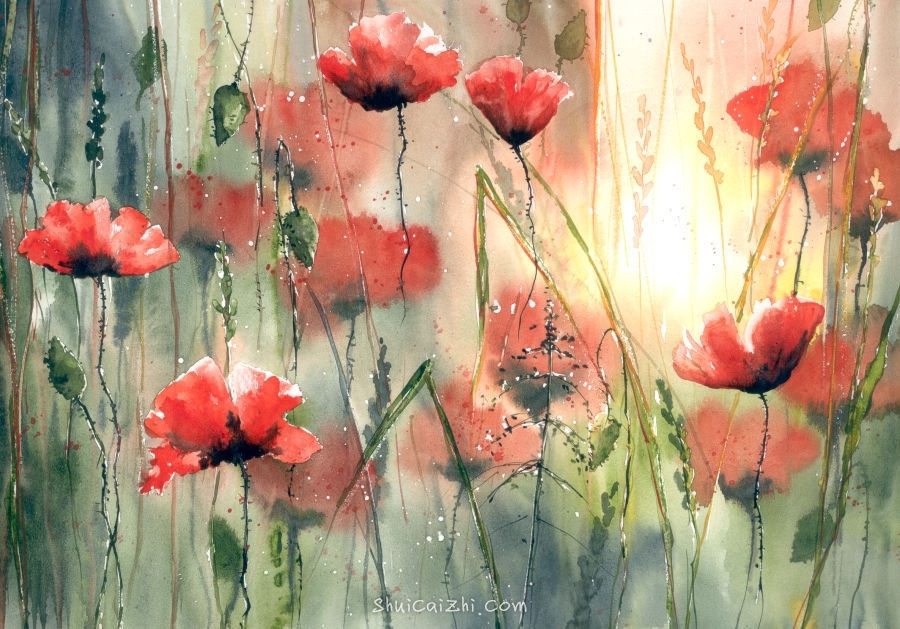 Malgorzata Szczecinska的自然风景花卉水彩画 2161711808