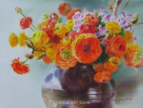 韩国Yang Won Hui水彩花卉作品996100