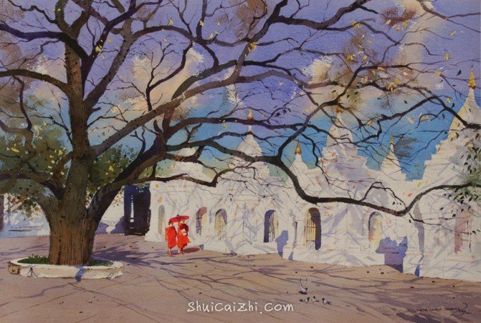 缅甸画家Myoe Win Aung水彩画作品欣赏