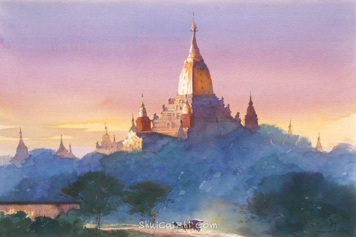 缅甸画家Myoe Win Aung水彩画作品欣赏