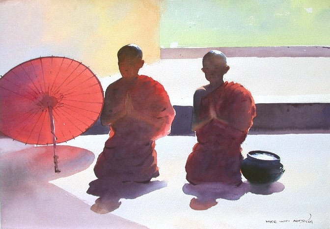 缅甸画家Myoe Win Aung水彩画作品欣赏