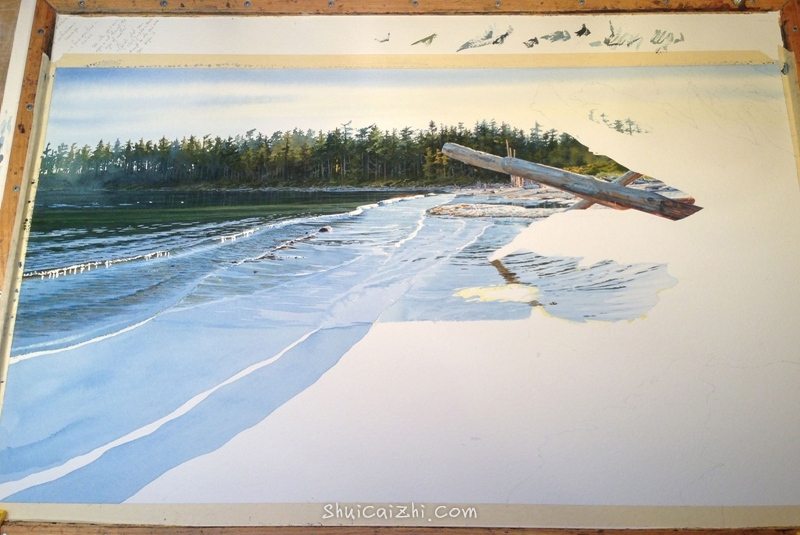 加拿大画家Carol Evans的海滩水彩绘画过程