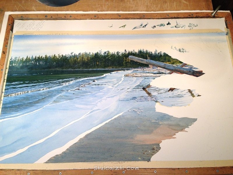 加拿大画家Carol Evans的海滩水彩绘画过程