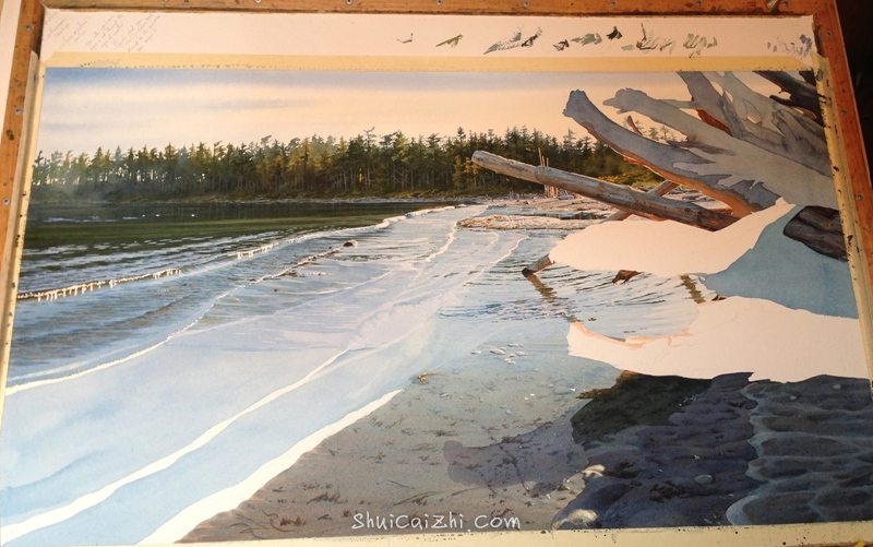 加拿大画家Carol Evans的海滩水彩绘画过程