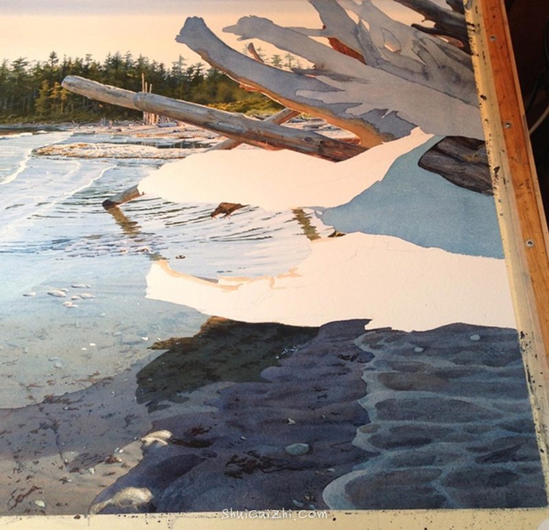 加拿大画家Carol Evans的海滩水彩绘画过程