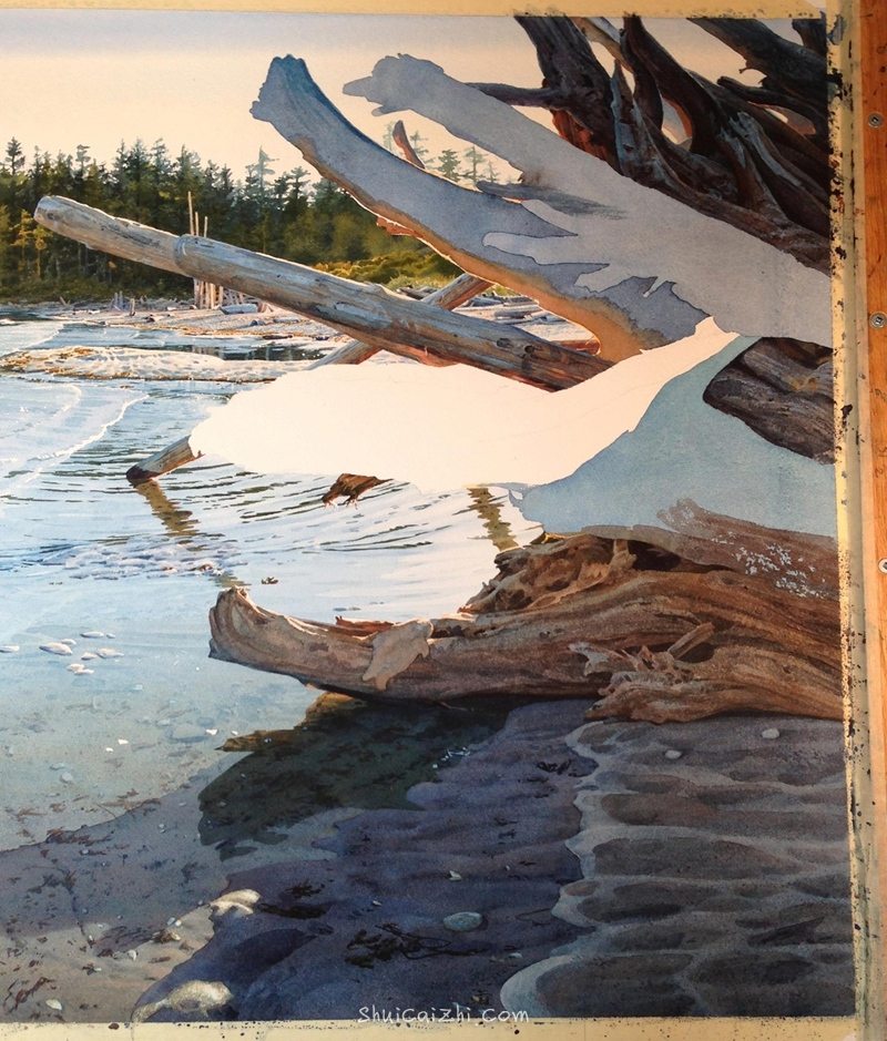 加拿大画家Carol Evans的海滩水彩绘画过程