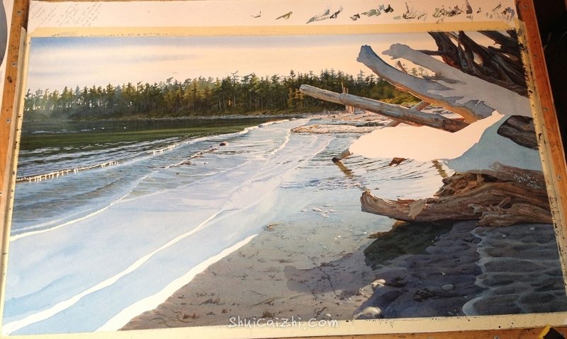 加拿大画家Carol Evans的海滩水彩绘画过程