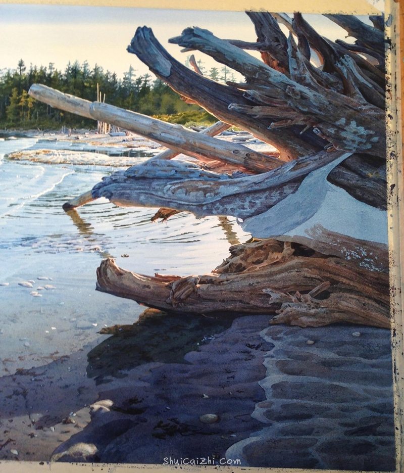 加拿大画家Carol Evans的海滩水彩绘画过程