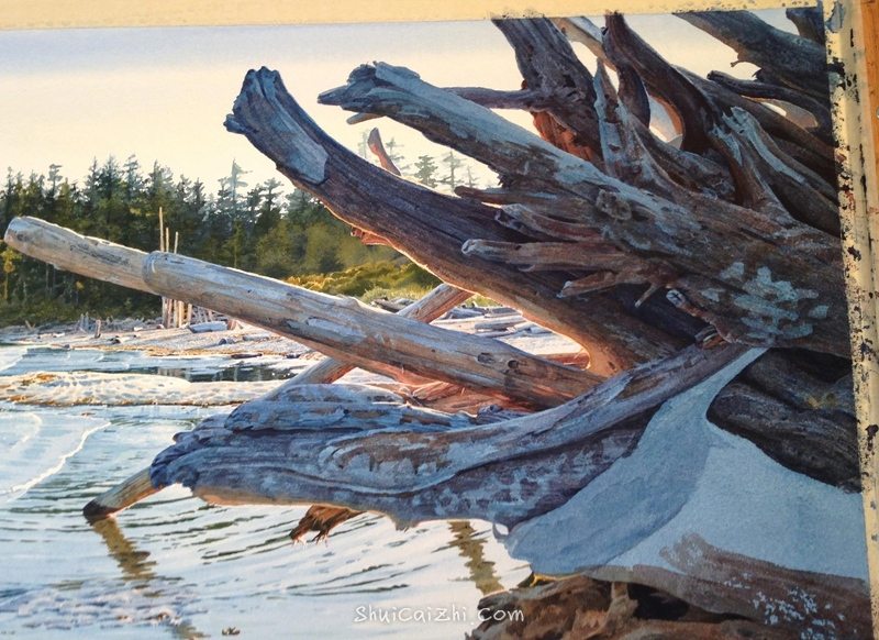 加拿大画家Carol Evans的海滩水彩绘画过程