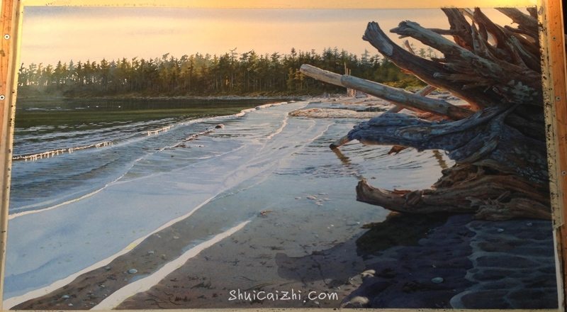 加拿大画家Carol Evans的海滩水彩绘画过程
