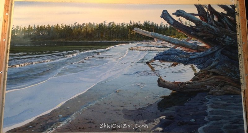 加拿大画家Carol Evans的海滩水彩绘画过程