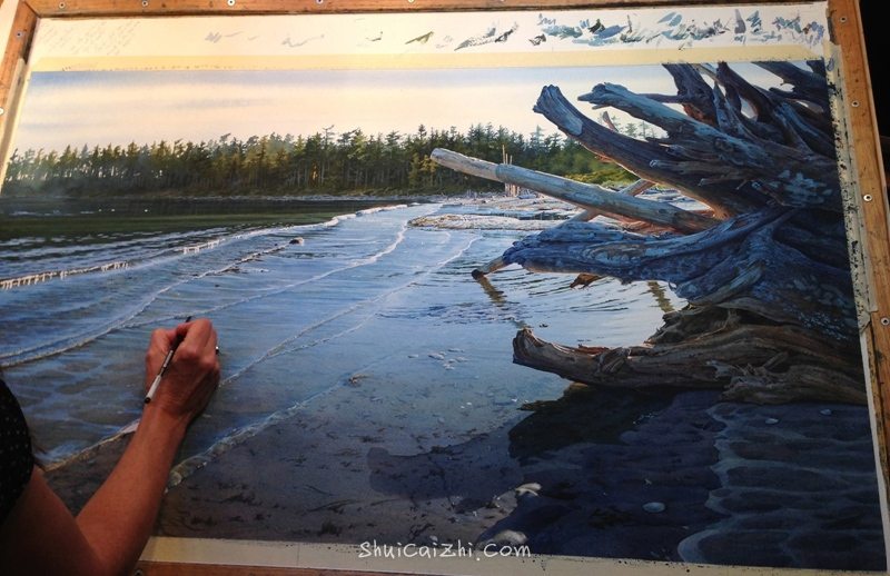 加拿大画家Carol Evans的海滩水彩绘画过程