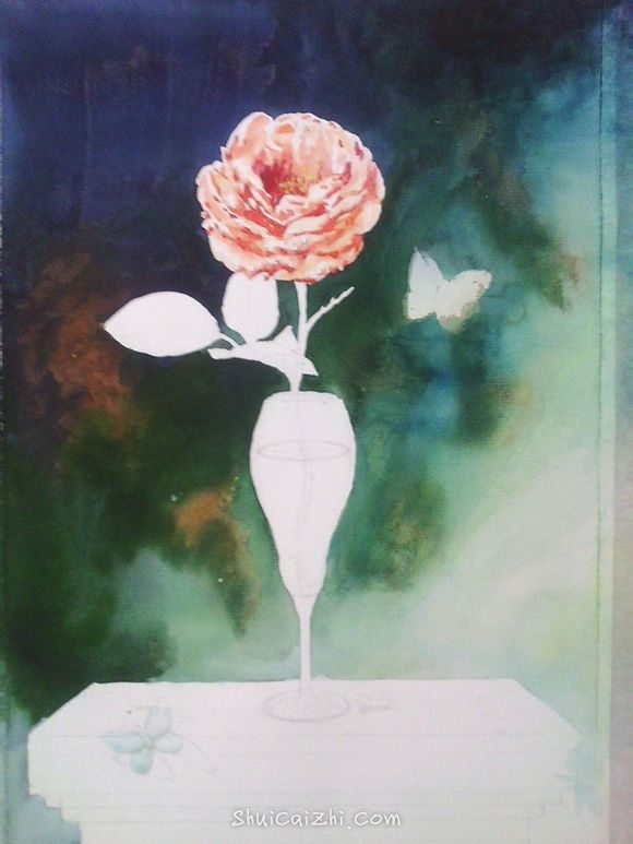 水彩临摹油画玫瑰静物绘画步骤过程 - 水彩迷4