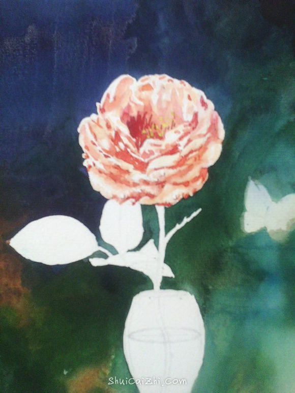 水彩临摹油画玫瑰静物绘画步骤过程 - 水彩迷5