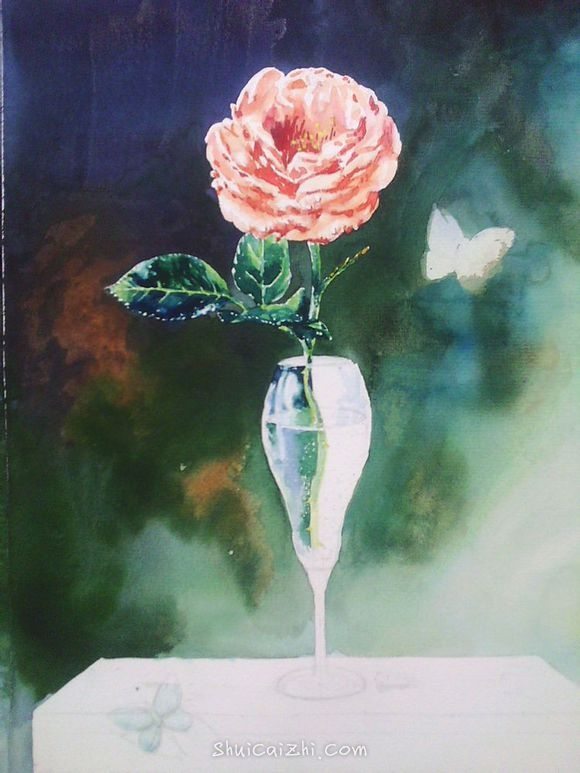 水彩临摹油画玫瑰静物绘画步骤过程 - 水彩迷7