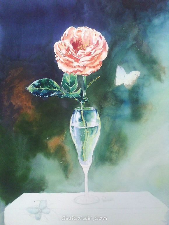 水彩临摹油画玫瑰静物绘画步骤过程 - 水彩迷8