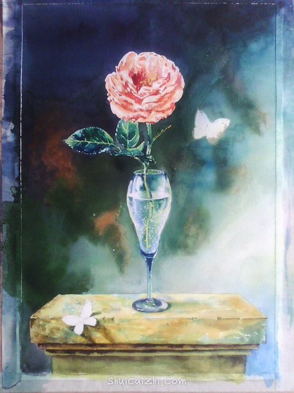 水彩临摹油画玫瑰静物绘画步骤过程 - 水彩迷10
