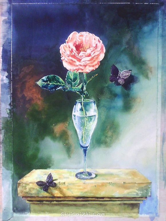 水彩临摹油画玫瑰静物绘画步骤过程 - 水彩迷11