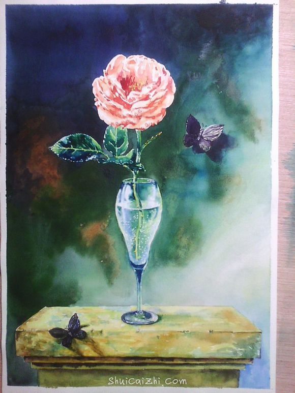 水彩临摹油画玫瑰静物绘画步骤过程 - 水彩迷12