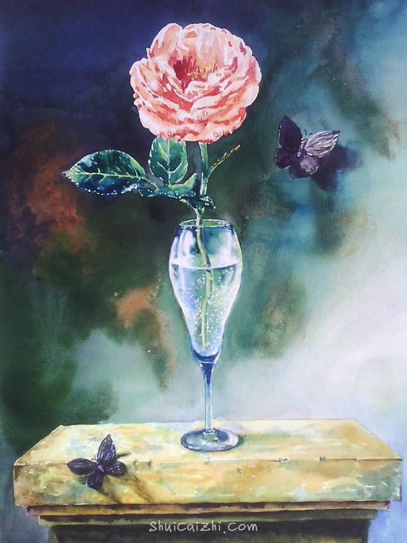 水彩临摹油画玫瑰静物绘画步骤过程 - 水彩迷13