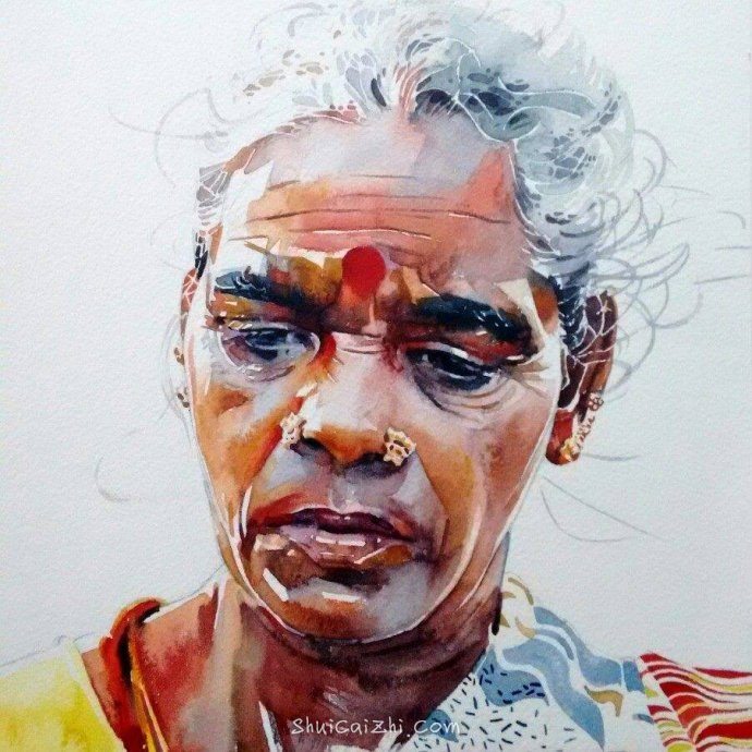 印度艺术家Rajkumar sthabathy肖像水彩画欣赏 (1)