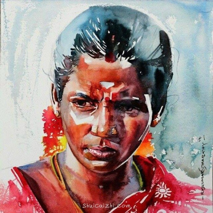 印度艺术家Rajkumar sthabathy肖像水彩画欣赏 (32)