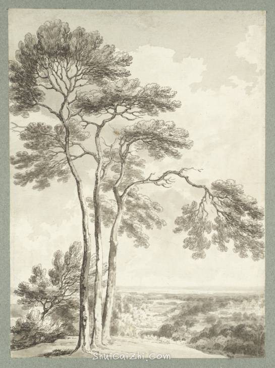 Three Trees on a Hill circa 1790 by Thomas Hearne 1744-1817