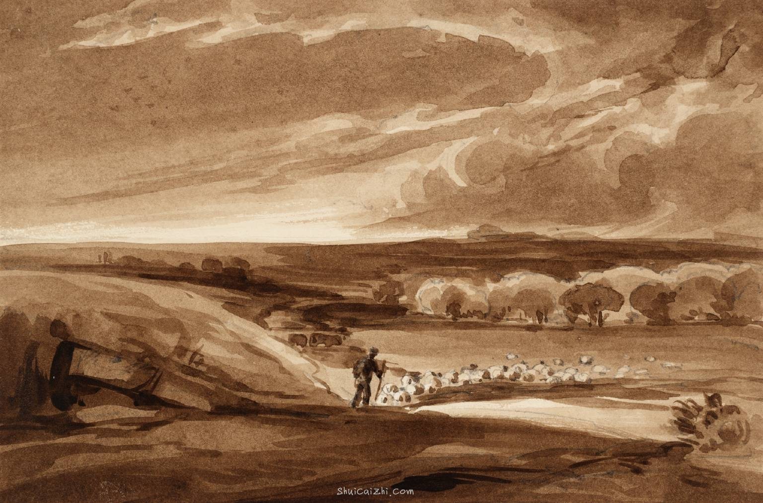 Landscape with Flock of Sheep null by David Cox 1783-1859