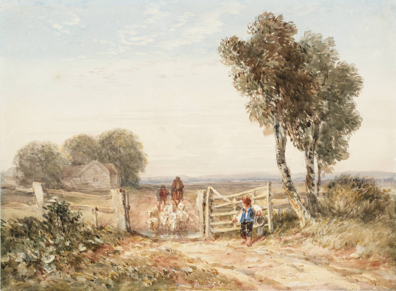 Boy Opening Gate for Sheep null by David Cox 1783-1859