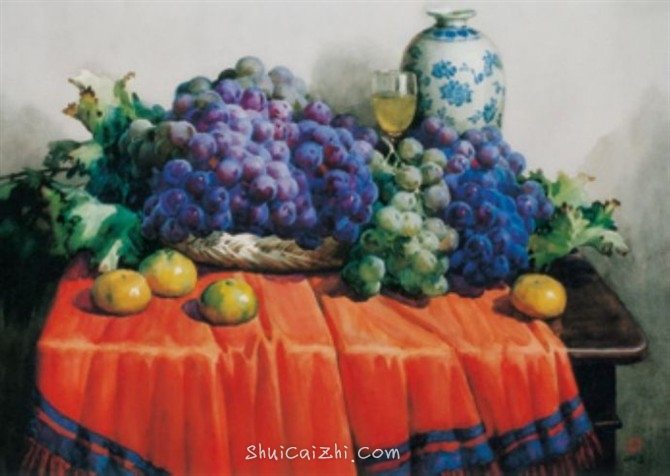 刘文甫静物葡萄水彩绘画作品