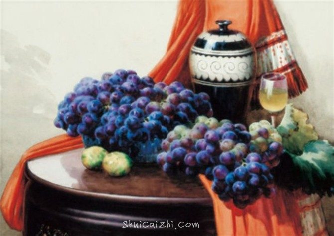 刘文甫静物葡萄水彩绘画作品