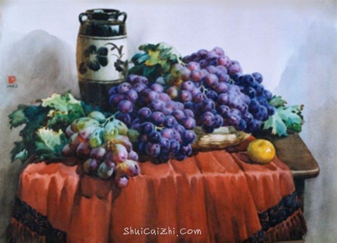 刘文甫静物葡萄水彩绘画作品