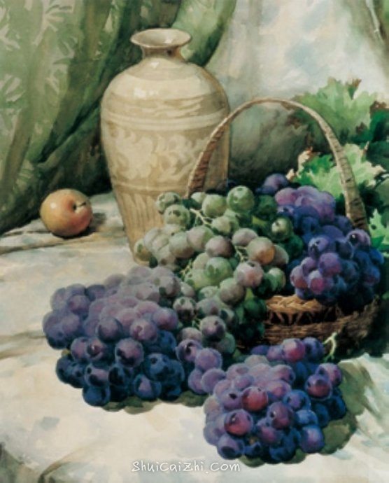 刘文甫静物葡萄水彩绘画作品