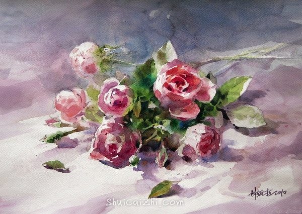 台湾画家林经哲静物花卉水彩画-12