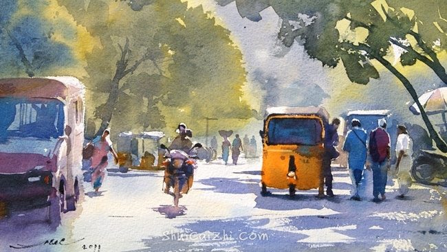 印度Abel Antonysamy异域风情光影水彩画-10